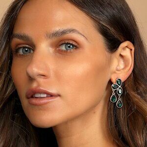 Lulus Bit Of Glam Emerald Green Rhinestone Earrings